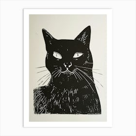 Chartreux Cat Linocut Blockprint 1 Art Print
