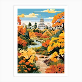 Osaka Castle Park, Japan In Autumn Fall Illustration 2 Art Print