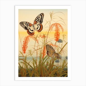 Butterflies In The Grass Japanese Style Painting 3 Art Print