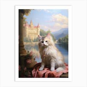 Cat Relaxing Outside With A Castle In The Background 2 Art Print