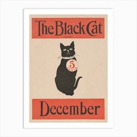 The Black Cat December Vintage Art Print