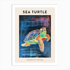 Sea Turtle Crayon Ocean Doodle Poster 1 Art Print