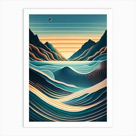 Ripples In Ocean Landscapes Waterscape Retro Illustration 2 Art Print