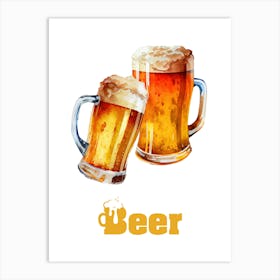 Watercolor Beer Mugs. Las Vegas Art Print