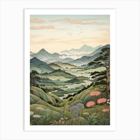 Aso Kuju National Park In Kumamoto, Ukiyo E Drawing 2 Art Print