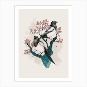 Magpies On Oak Art Print