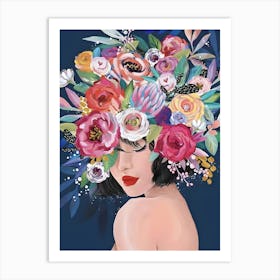 Girl With Flowers On Her Head Art Print