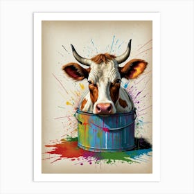 Cow In A Bucket Art Print