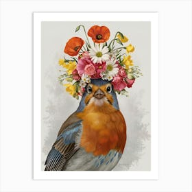 Bluebird With Flower Crown Art Print