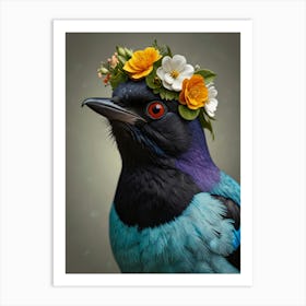 Bird With A Flower Crown European Robin 6 Art Print