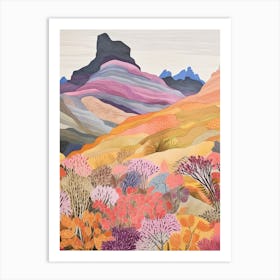 Mount Ossa Australia 2 Colourful Mountain Illustration Art Print