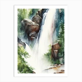 Sutherland Falls, United States Water Colour  (2) Art Print