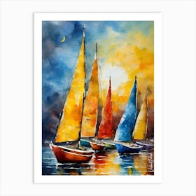 A Small Sailboats Oil Painting Art Print