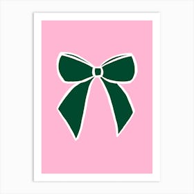 Green Bow On A Pink Background Art Print