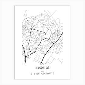 Sederot,Israel Minimalist Map Art Print