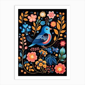 Folk Bird Illustration Bluebird 2 Art Print