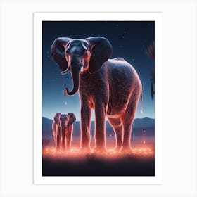 Elephants At Night Art Print