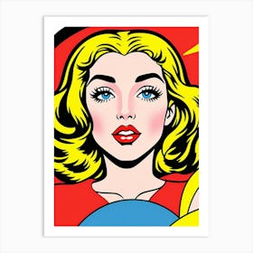 Iconic Expression: A Woman's Face in Bold Pop Art Strokes Comic Book Girl Art Print