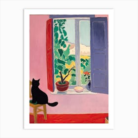 Open Window Black Cat Silhouette Art Print