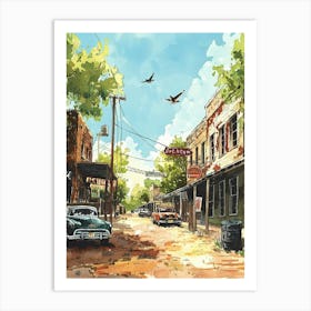 Storybook Illustration Sixth Street Austin Texas 2 Art Print