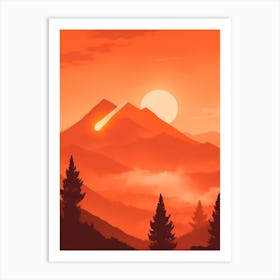 Misty Mountains Vertical Composition In Orange Tone 339 Art Print