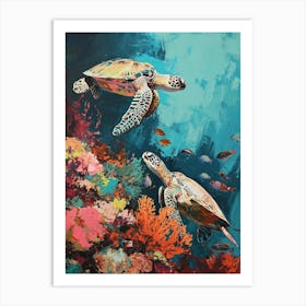 Colourful Impressionism Inspired Sea Turtles 4 Art Print