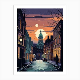 Winter Travel Night Illustration Belfast Northern Ireland 2 Art Print