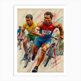 Two Cyclists Racing Art Print