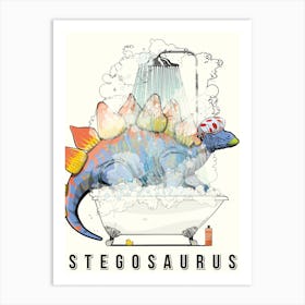 Dinosaur Stegosaurus In The Shower Art Print
