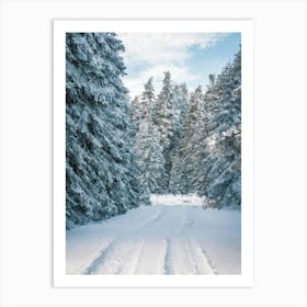 Winter Road, Snow, Christmas Trees, Oil Painting Art Print