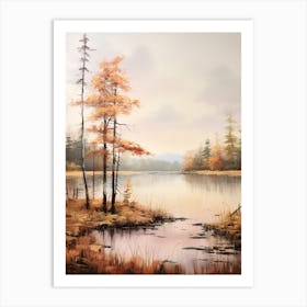 Lake In The Woods In Autumn, Painting 39 Art Print