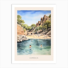 Swimming In Corsica France Watercolour Poster Art Print