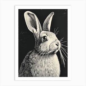 American Sable Black Blockprint Rabbit Illustration 1 Art Print