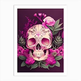 Skull With Mandala Patterns 2 Pink Botanical Art Print