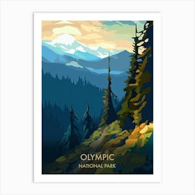 Olympic National Park Travel Poster Illustration Style 2 Art Print