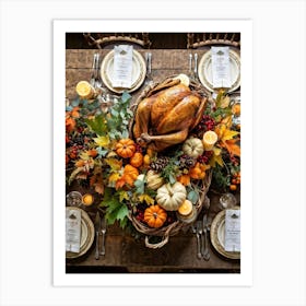 A Rustic Thanksgiving Setting With A Repurposed Vintage Wooden Table Serving As The Centerpiece Ed (3) Art Print