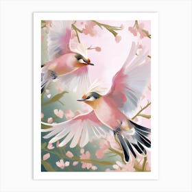 Pink Ethereal Bird Painting Cedar Waxwing Art Print
