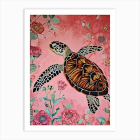 Floral Animal Painting Sea Turtle 4 Art Print