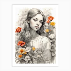 Girl In Flowers 2 Art Print