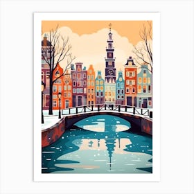 Vintage Winter Travel Illustration Amsterdam Netherlands 4 Art Print