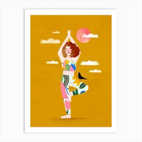 Yoga Girl With Bird 2 Art Print