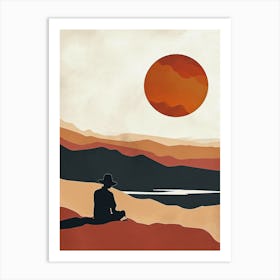 Man Sitting In The Desert, Minimalism Art Print