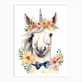 Baby Unicorn Flower Crown Bowties Woodland Animal Nursery Decor (23) Art Print