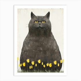 Cat With Yellow Flowers Canvas Print Art Print