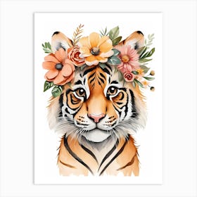 Baby Tiger Flower Crown Bowties Woodland Animal Nursery Decor (17) Art Print