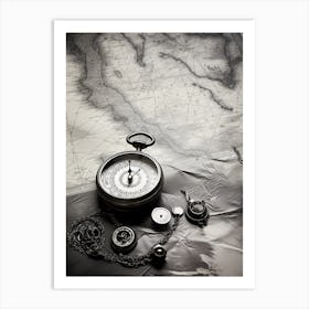 Compass And Map Art Print