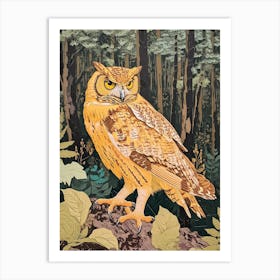 Burmese Fish Owl Relief Illustration 2 Art Print