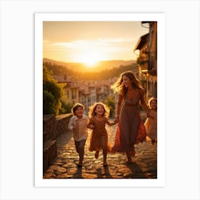 A Large Family Enjoying Their Day In Nature During The Stunning Sunset Siblings Laughing Lively Ch (6) Art Print