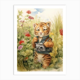 Tiger Illustration Photographing Watercolour 4 Art Print