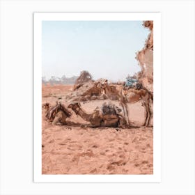 Camels Resting In The Desert Oil Painting Landscape Art Print